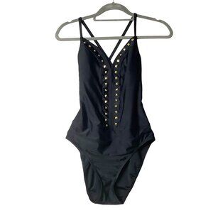 BLEU Rod Beattie One Piece Swimsuit Women Size 6 Black Metal Detail Low Back